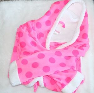 White and Pink polka dot bathrobe super soft